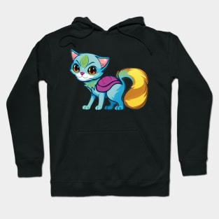 Adorable Cartoon Cat with Golden Tail and Backpack Hoodie